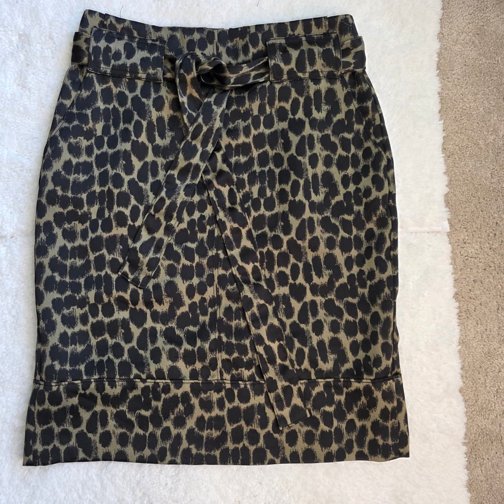 Banana Republic Leopard Print Pencil Skirt Pockets Tie Waist 00P 695360